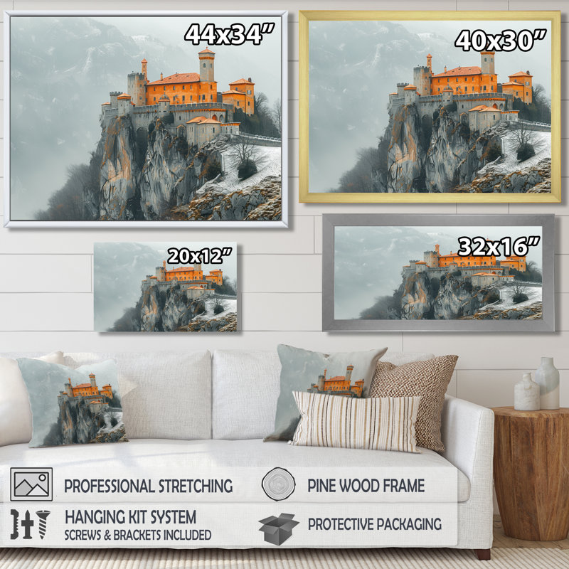 «Gray Yellow Mountain Temple In Mongalia I - Fortress», reproduction d'art murale, Toile encadrée noire simple
