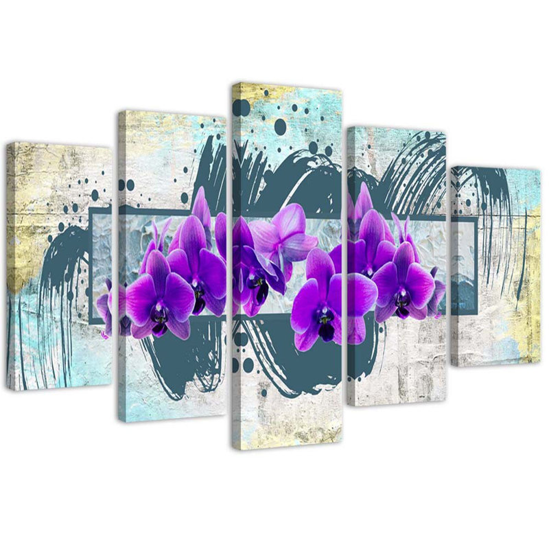 Orchid - 5 Piece No Frame Print on Canvas, 100cm H x 200cm W