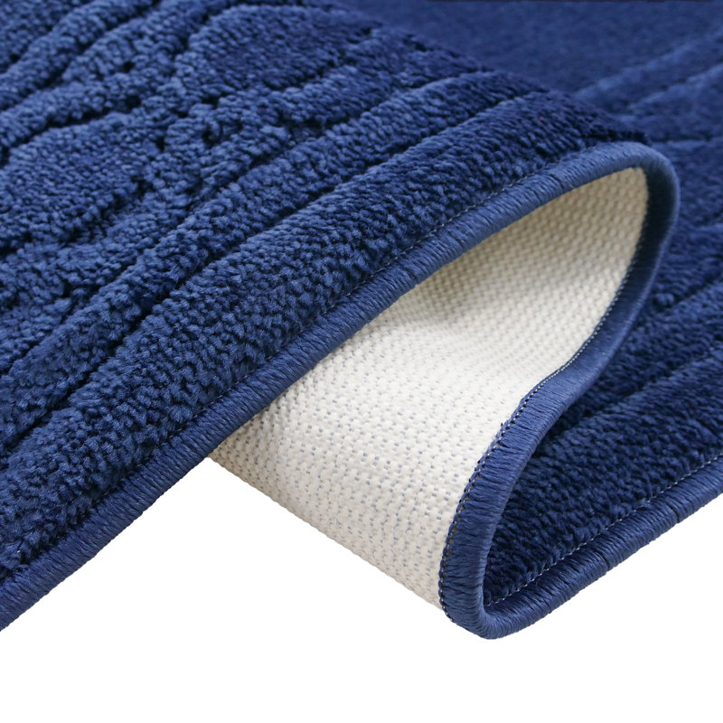 Custom Size Trellis Bordered Design Navy Machine Washable Slip Resistant Medium Pile Hallway Rug, Runner 2'2" x 5'