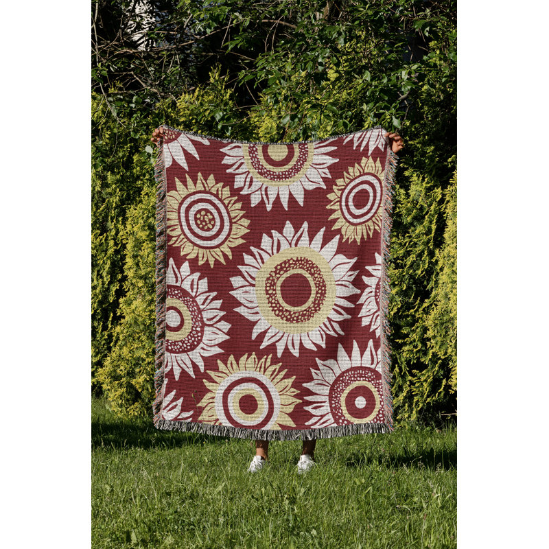 Jeté en coton Frannie Sunflowers, 50 x 60, Rouge