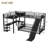 Twin/Full--Twin L-Shaped Metal Triple Bunk Bed with Loft, Desk, Storage & USB, Black-1003110888
