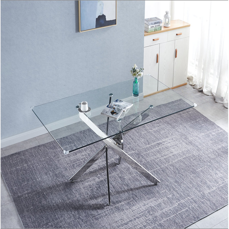 Table de salle à manger rectangulaire en verre trempé, design d'intérieur moderne, pour 6 personnes