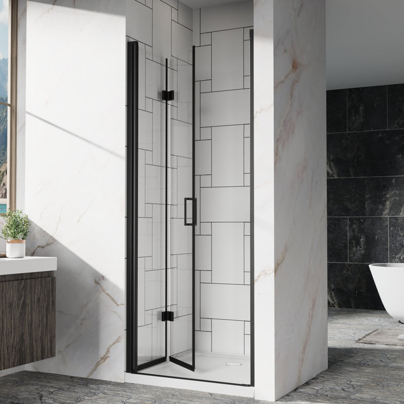 Glass Shower Door With 1/4 Inch 6Mm Tempered Clear Glass, 30" Pivot , Zinc Alloy Hinges, 90 Opening Angle, Magnetic Seal For Dry - Wet Separation Finish Door, Reversible Installation,