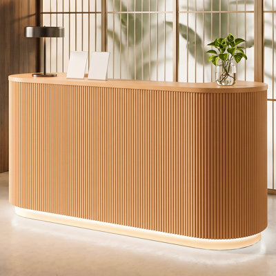 70.9" Modern Reception Desk with LED Light, Storage Drawers & Cabinet, Commercial Front Counter for Salon, Retail Store, Office - Natural