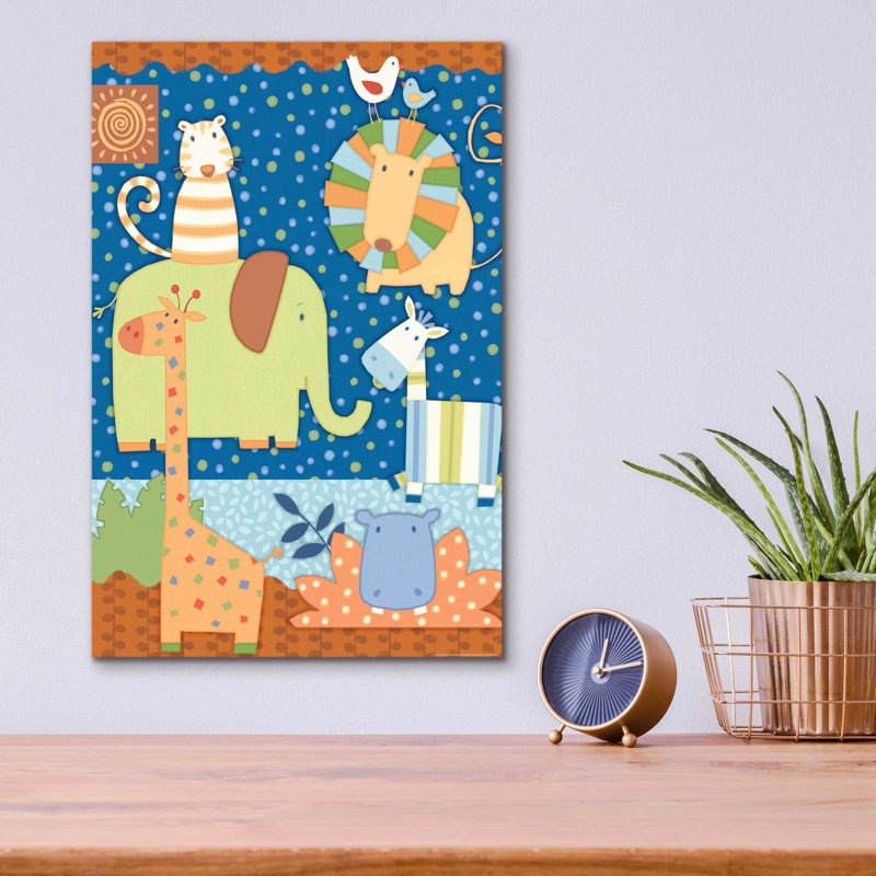 Indigo Safari 'Zoo Time 1' by Viv Eisner, Acrylic Glass Wall Art, 12"x16", 16" H x 12" W x 0.13" D