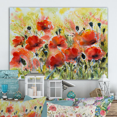 «Color Red Poppy Flowers», peinture sur toile encadrée