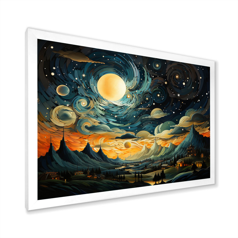 Collage symphonique céleste orange et bleu ciel II, Cadre photo blanc, H 12 po x l 20 po x P 1 po