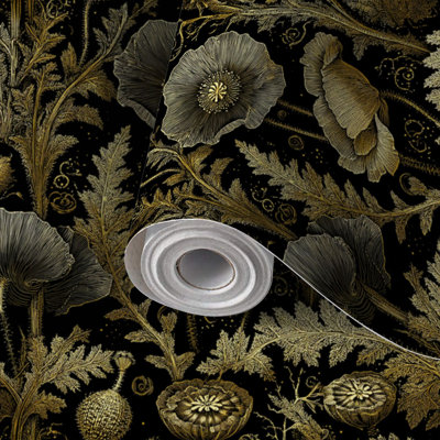 Papier peint auto-adhésif et amovible pour jardin en velours noir avec motif floral auto-adhésif 24 po x 118 po (60 x 300 cm)