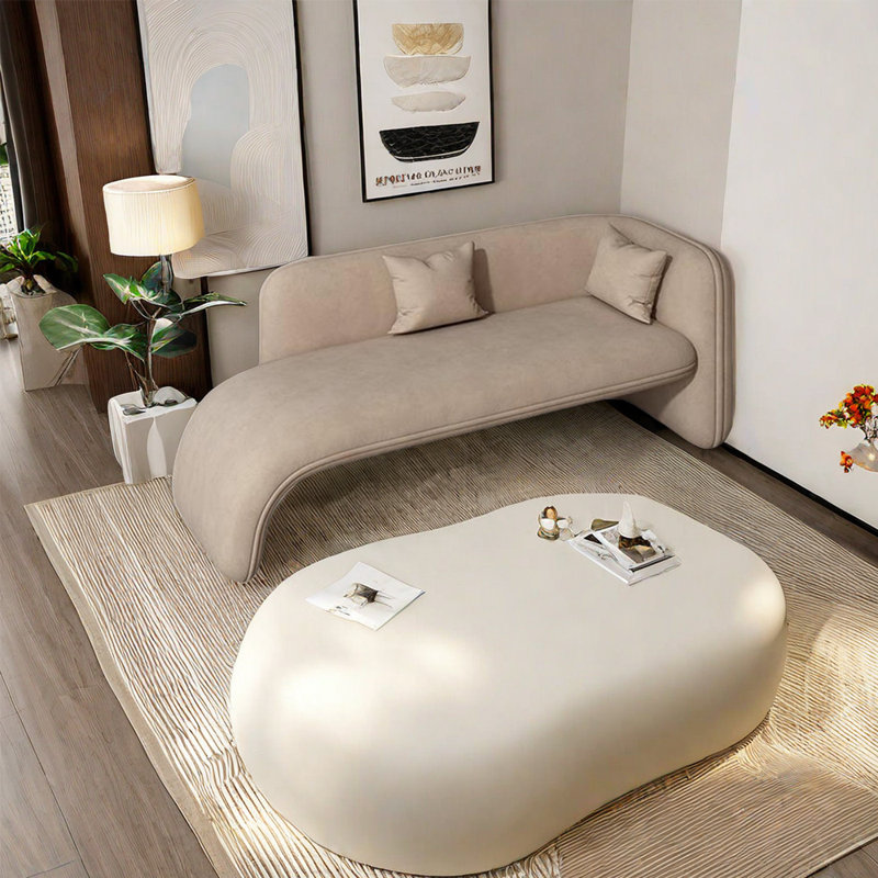 Chaise longue rembourrée Minimalist, Accoudoir à droite (vu de face), Crème / jaune