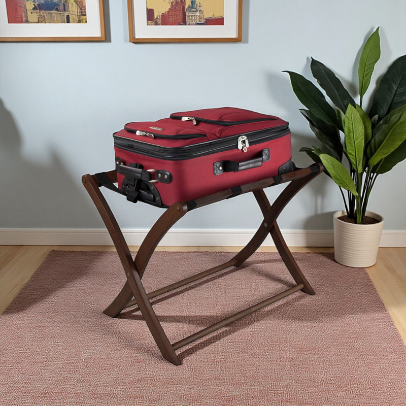Florence Solid Wood Luggage Rack in Walnut Finished Wood, 20" H X 26.5" W X 18.75" D, Walnut