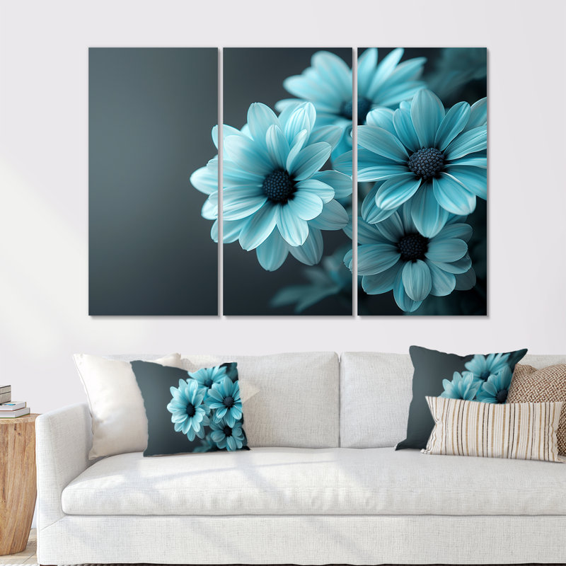 «Blue Mon monochrome Mums Garden Scenery II - Mums», ensemble d'art mural, H 28 po x l 36 po x P 1 po