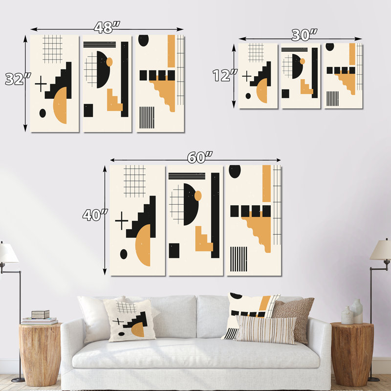 Ensemble de 3 pièces d'art moderne rétro Mid-Century, H 28 po x l 36 po
