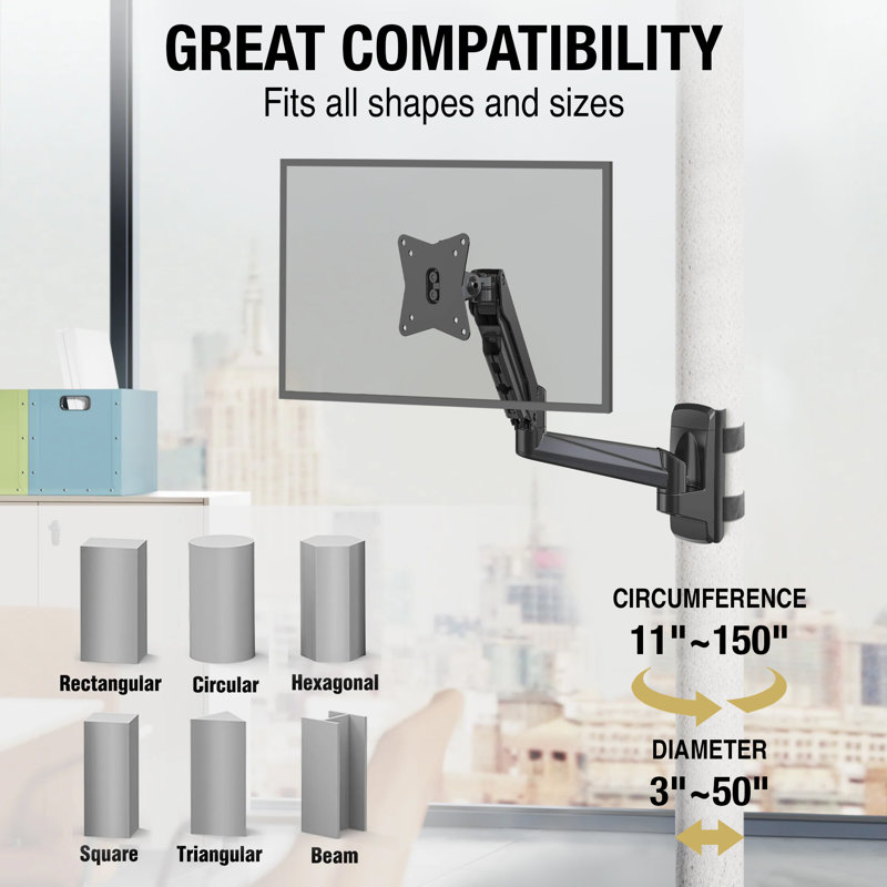 CondoMounts NO Drill Full Motion Pillar/WorkBench Monitor Mount,Holds 18lbs,Up to 32" Monitor, Black