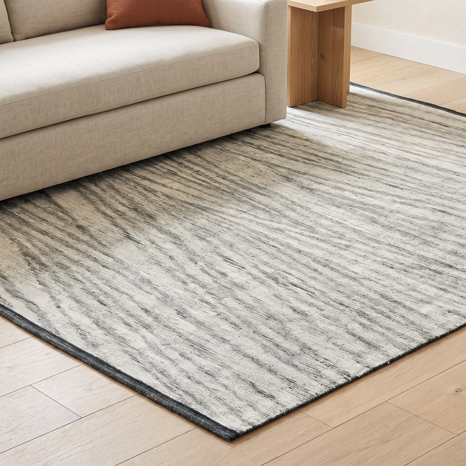 Westergard Ivory Gray Hand-Knotted Wool Rug, Rectangle 6' x 9'