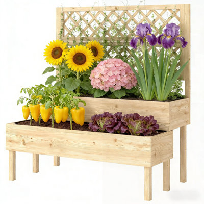 Patio Elevated Planter Box,Trellis Planter Box,Outdoor Raised Garden Bed