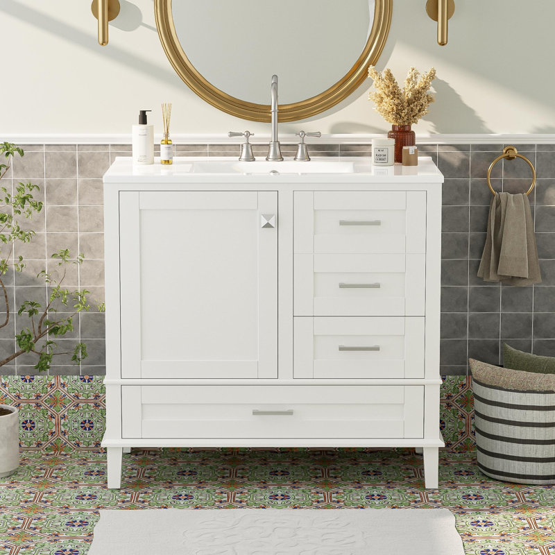 Meuble-lavabo simple 36 po avec lavabo en céramique, Blanc