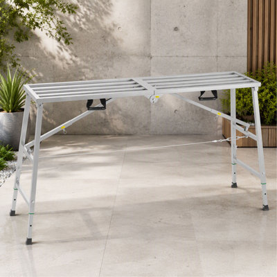 Plateforme de travail, hauteur réglable à 4 vitesses, escabeau pliant en acier allié, plateforme d'échafaudage portable, capacité de charge de 800 lb, pieds en caoutchouc antidérapants, tabouret de peinture pour cloison sèche, nettoyage et lavage