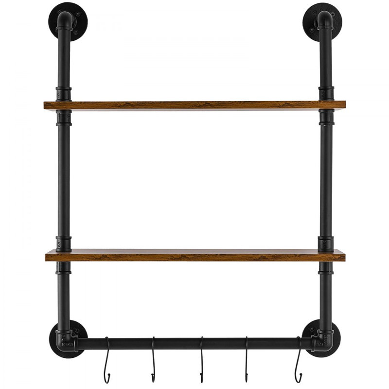 Industrial Pipe Shelf 2 Tier 24x7.87in Wall-Mount for Kitchen Bedroom