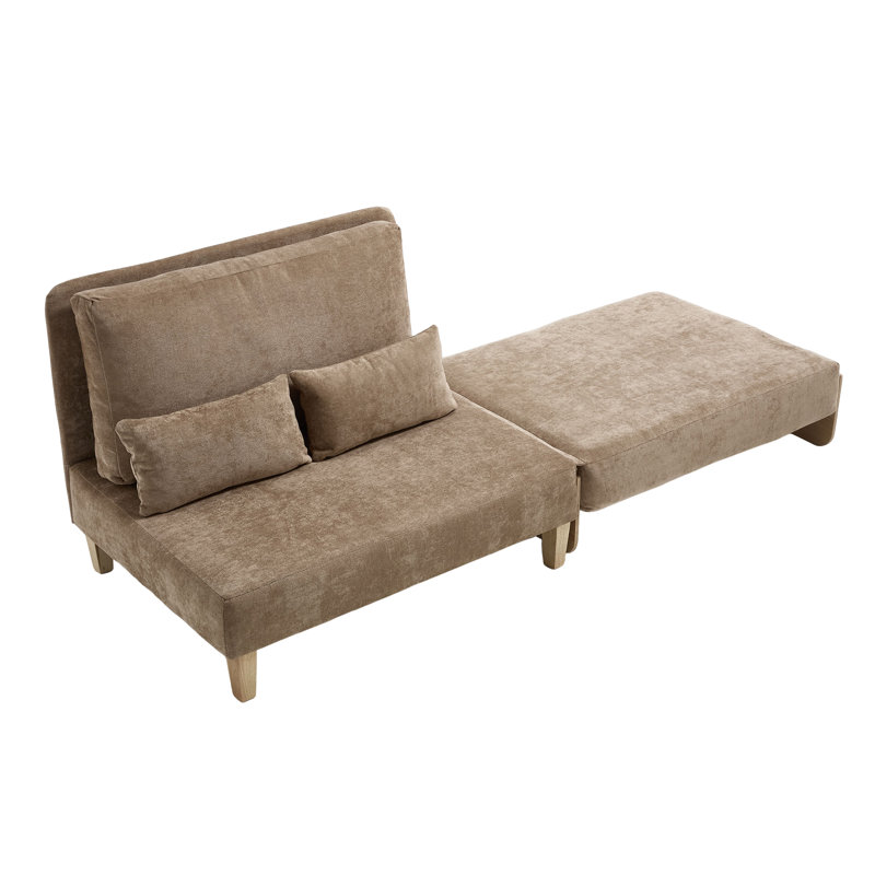 Chenille Upholstered Convertible Chair, Light Brown
