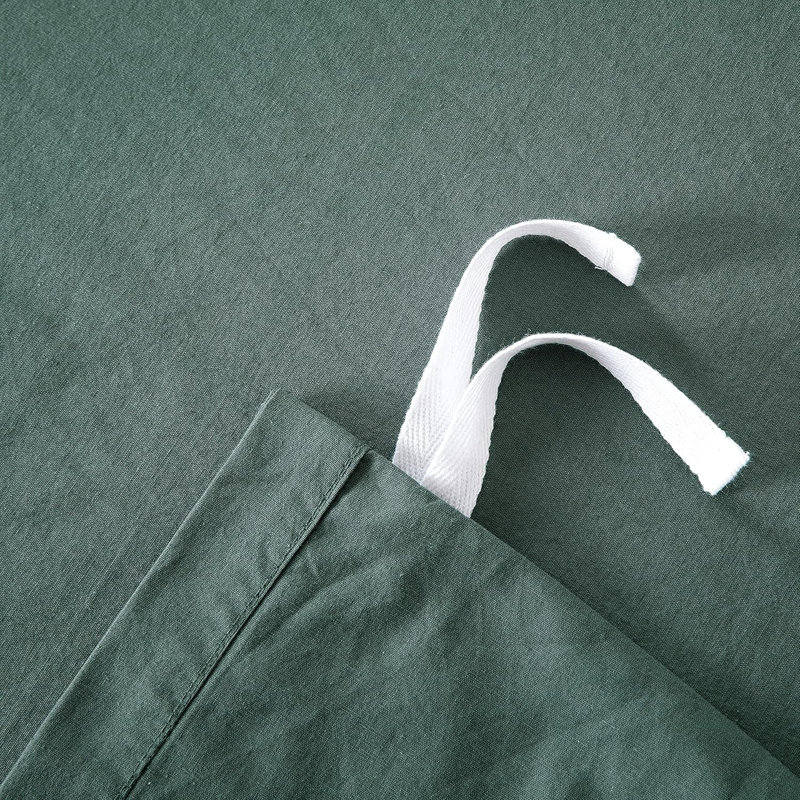 Stonewashed Cotton Solid Color Duvet Cover Set, King Duvet Cover + 2 King Shams, Smock Green