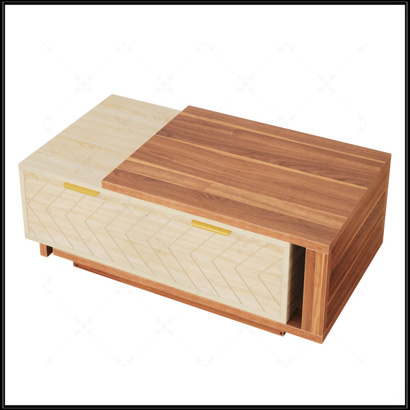 Table basse à rallonge 42,13 po en noyer et chêne avec 2 tiroirs de rangement