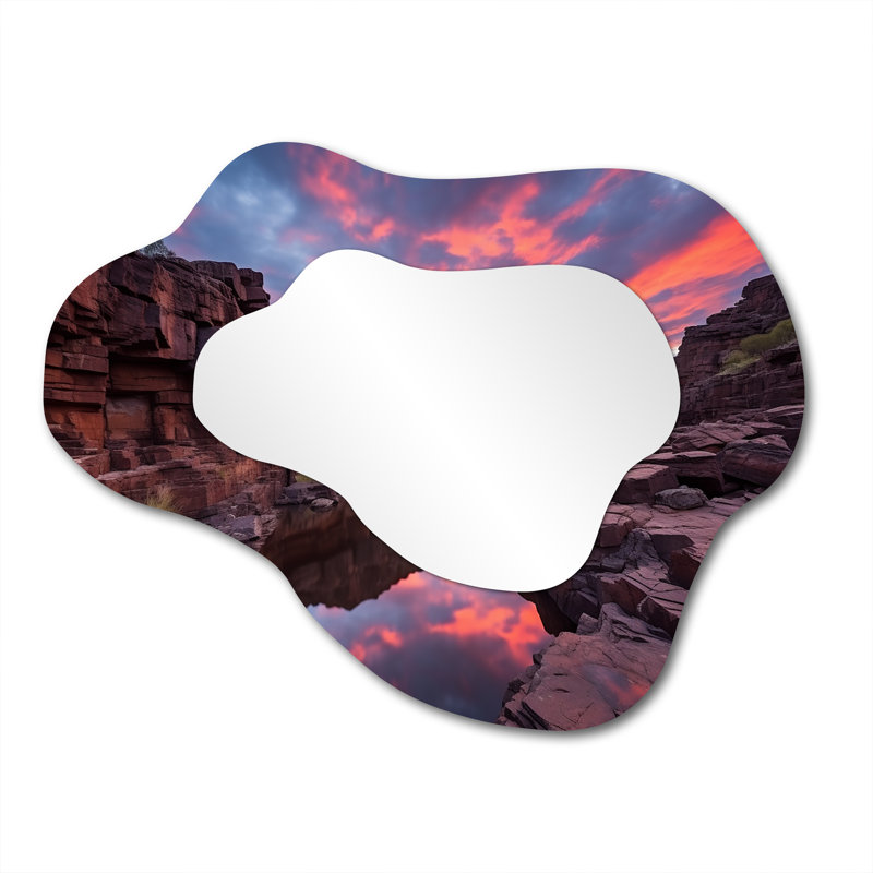 Miroir mural asymétrique rose, coucher de soleil rose, 27 po x 35 po