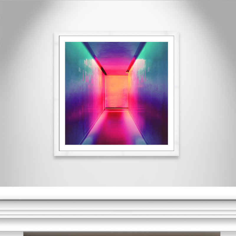 «Neon Wonderland I» par Efe Kurnaz, H 37,5 po x l 37,5 po x P 2 po, Encadrement cubique blanc