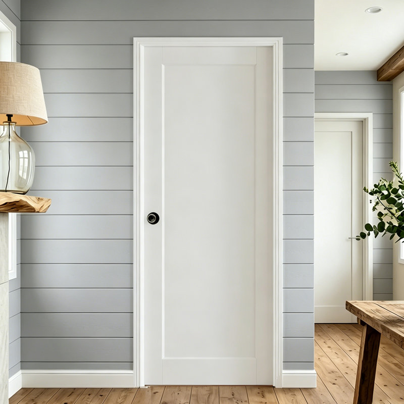 1 Panel Shaker Interior Door Slab White– Solid Core MDF Pantry Door With Black Round Knob