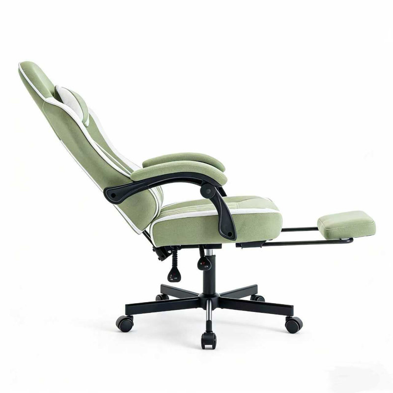 Fauteuil de jeu de course et de course réglable et inclinable ergonomique en similicuir (ensemble de 2), Blanc / Vert