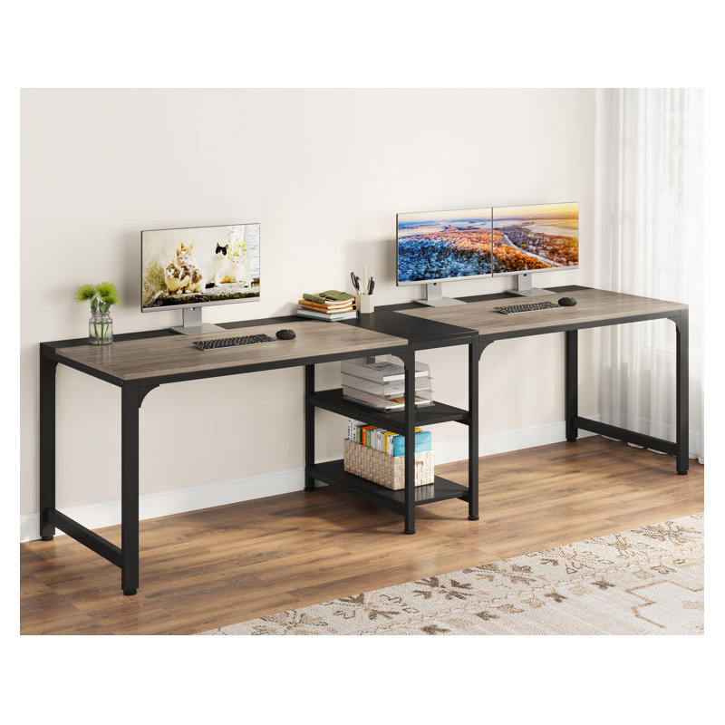 Zina 90.55'' W Rectangle Double Computer Desk, Black/Gray