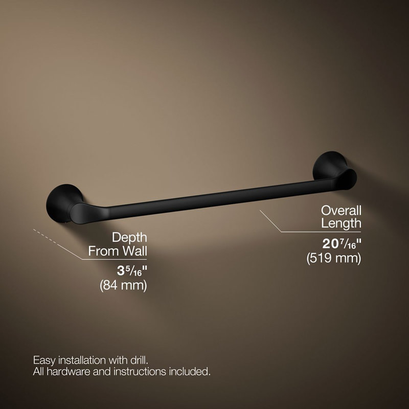 Simplice Towel Bar, Matte Black, 18"W