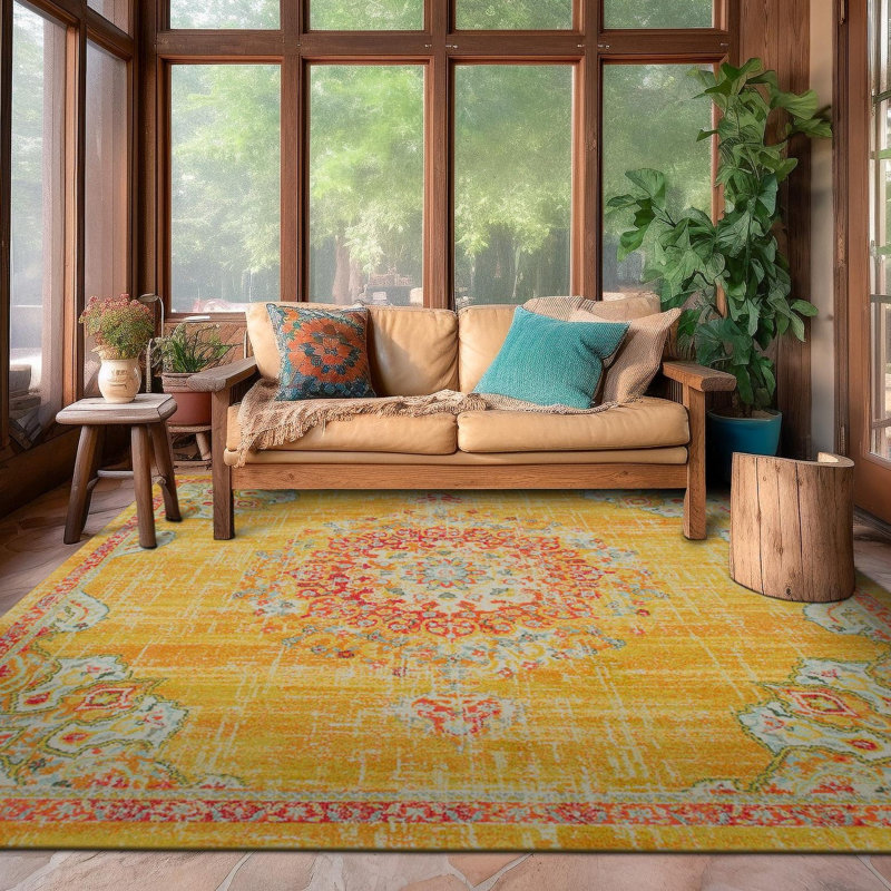 Tapis doré / rouge Galyean, Carré 10pi, Gold/Red