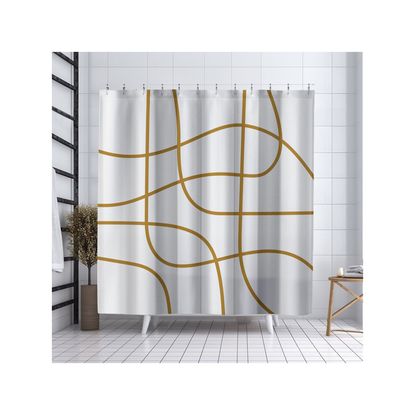 Coco Polyester Shower Curtain, Mustard