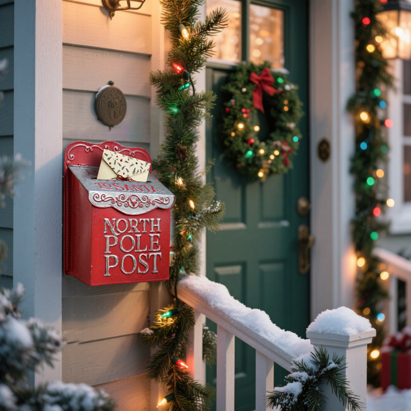  Boîte aux lettres de père Noël pour décoration de Noël - Lettres rétro à la boîte aux lettres de père Noël pour manteau de cheminée, porte d'entrée, ornement de porche, présentoir de village de vacances