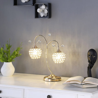 Lampe de table 17,25 "en or rose à 2 fleurs Bell Glam
