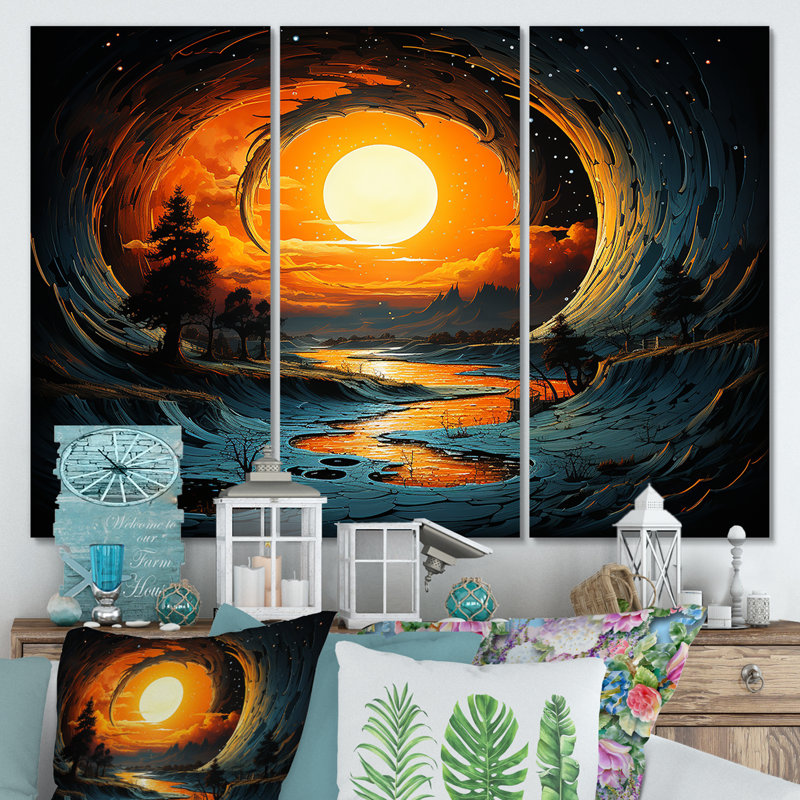 Coucher de soleil sur les vagues - plage, art mural, Toile tendue, H 32 po x l 48 po
