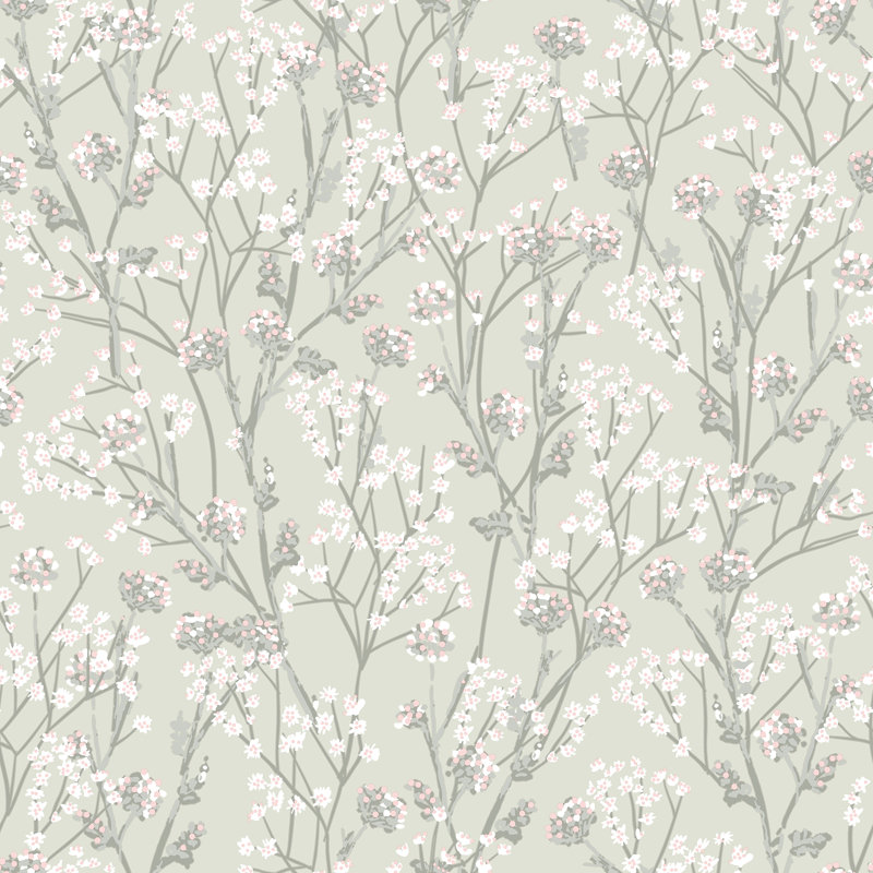 Papier peint gris et branches Blossom, Green