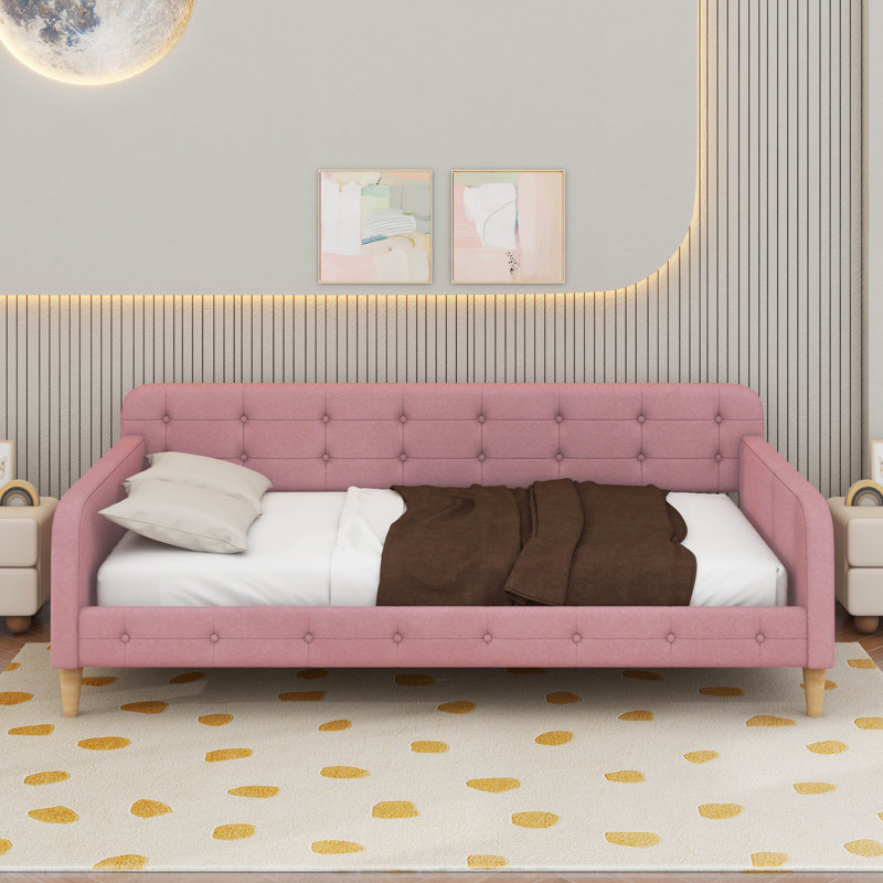 Twin Size Upholstered Daybed With 4 Support Legs, Twin, Rubine