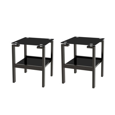 Ensemble de table de bout 2 pièces avec tablette de rangement 2 couches Gass