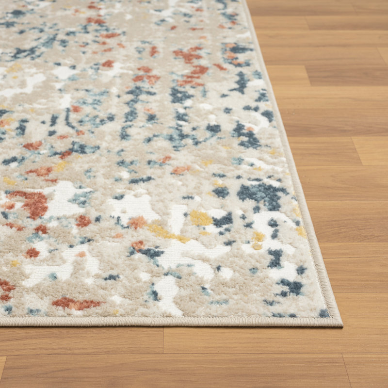 Isebelle Performance Modern Abstract Blue/Rust/Multicolor Rug, Rectangle 3'11" x 6'