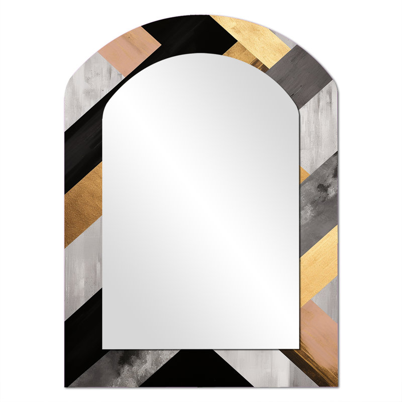 Black and gold Geometric tiles 4 - Geometric Arch Decorative Mirror, Modern Asymmetrical Wall Mirror, Printed Metal Art