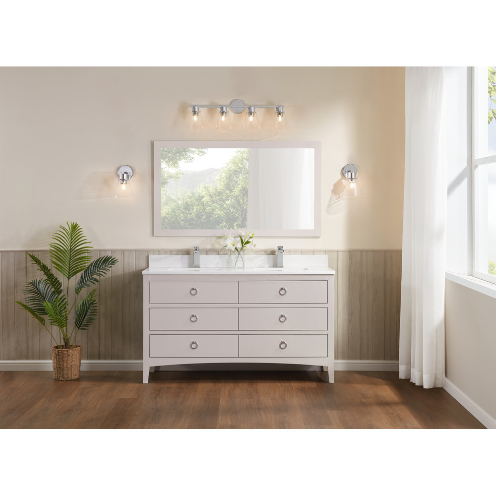 Newnam 60" Oak Double Bathroom Vanity, Polished Chrome, Dreamy White
