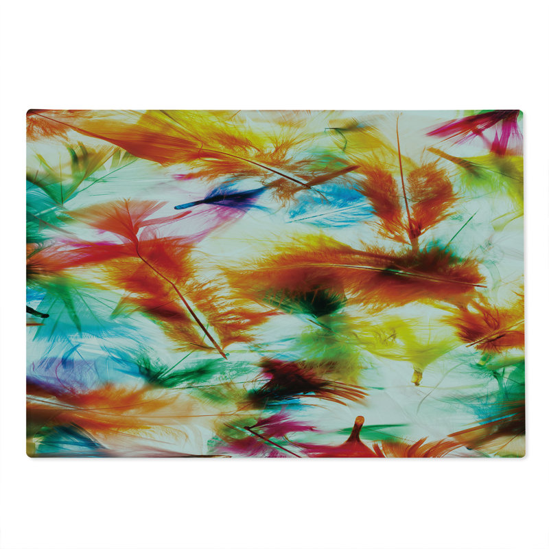 Ambesonne Colourful Cutting Board Large Size Puffy Dreamy Feathers Multicolor