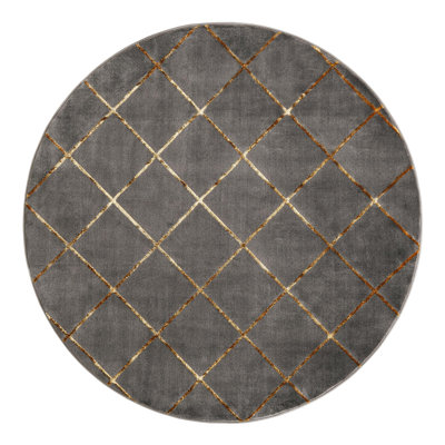 Tapis à carreaux gris et or Latitude Run® Novica