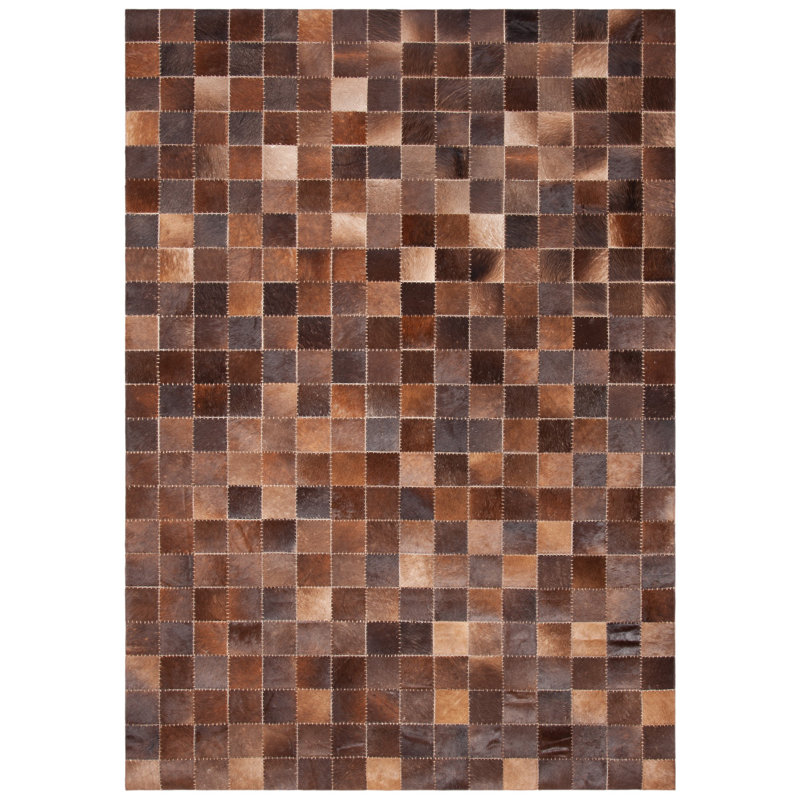 Tapis en cuir feutré à la main en tissu beige / brun Herrin, Rectangle 9 pi x 12 pi