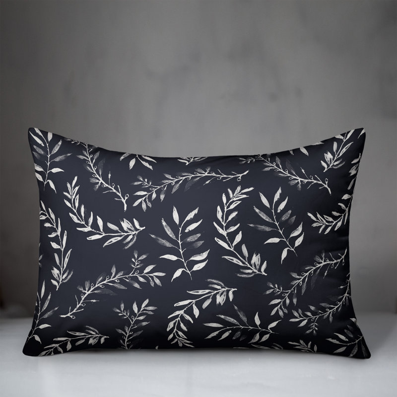  Coussin décoratif floral intérieur / extérieur en polyester, H 14 po x l 20 po, Bleu marine