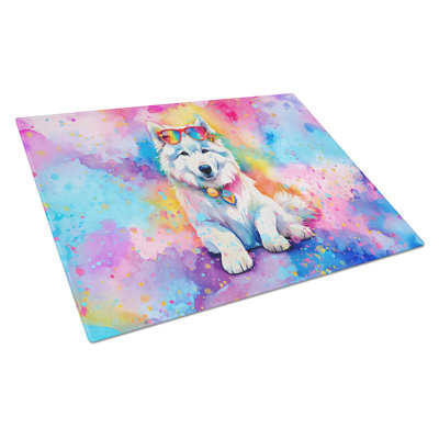 Samoyed Hippie Dawg Glass Cutting Board Large
