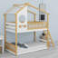 Lit superposé simple au-dessus de simple avec toit, fenêtre et échelle, lit superposé en bois pour enfants