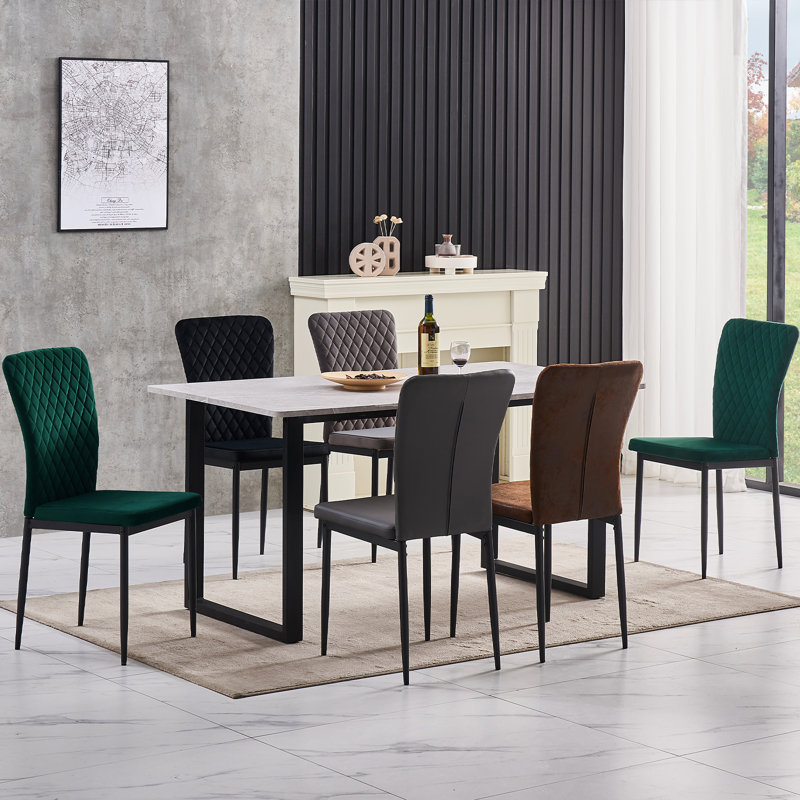 Velvet Upholstered Dining Chair Set High Back, Black