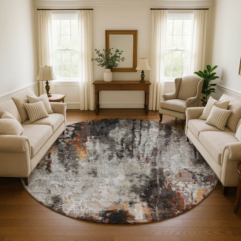 Premium Machine Washable Marasco AMF1640 Abstract Rug, Round 8'